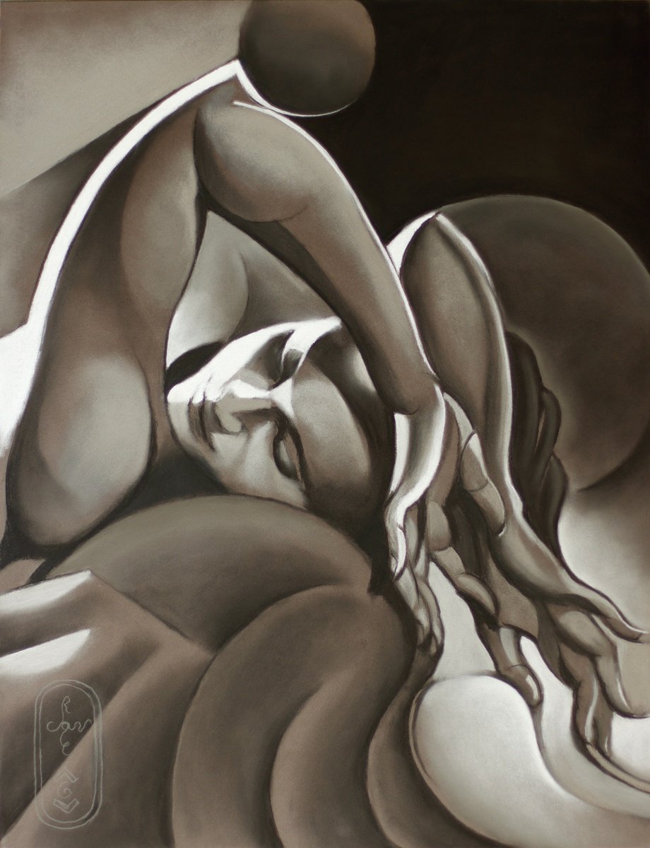 Geometric Portrait Pencil Drawing By Corne Akkers, 20 X 26, Flow Of Life - 18-07-24, Original Artwork