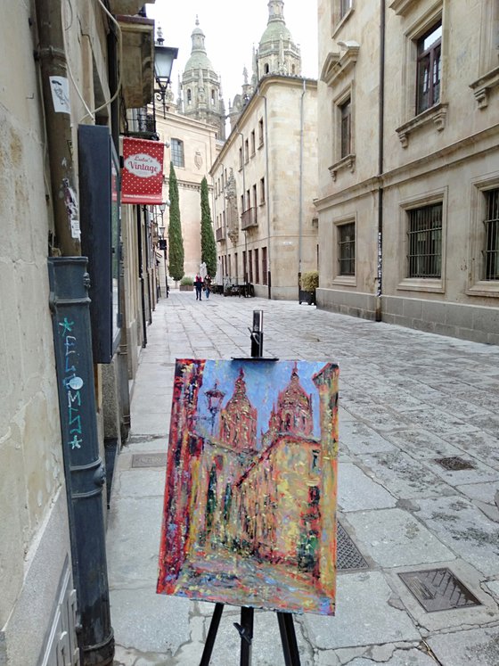 Abstract art painting of the Salamanca old city street