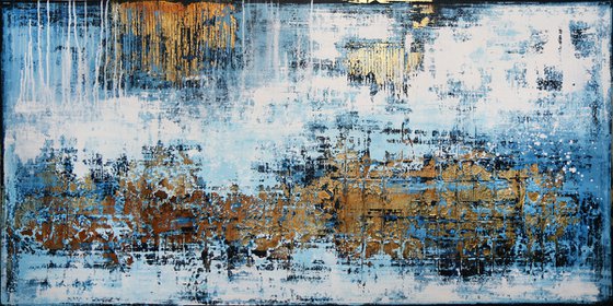 ICELAND * 63" x 31.5" * ACRYLIC PAINTING ON CANVAS * WHITE * BLUE * GOLD