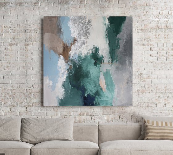 "Coast 2" Green blue gray abstract art