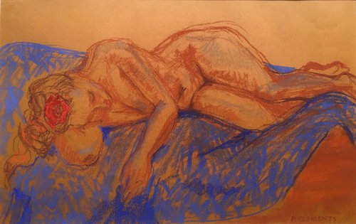Reclining nude with a Rose in Her Hair by Patricia Clements