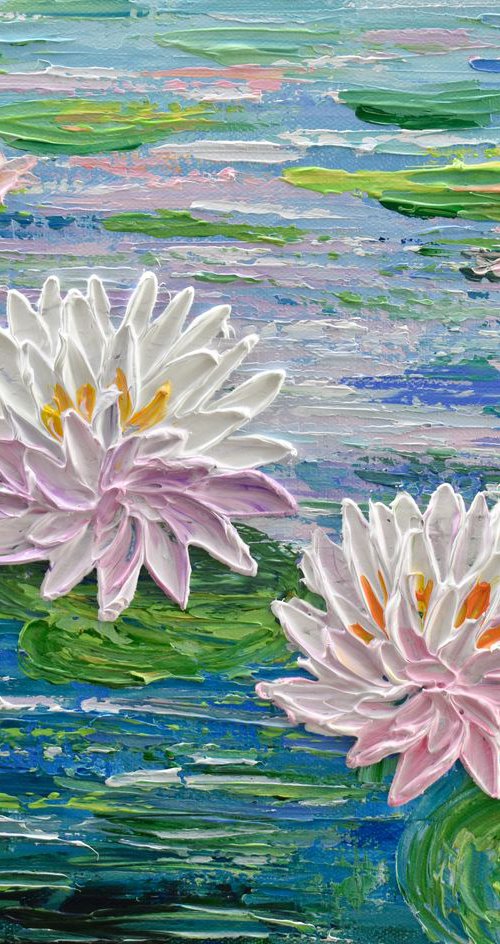 Water Lilies Pond - Impasto Floral Art by Olga Tkachyk