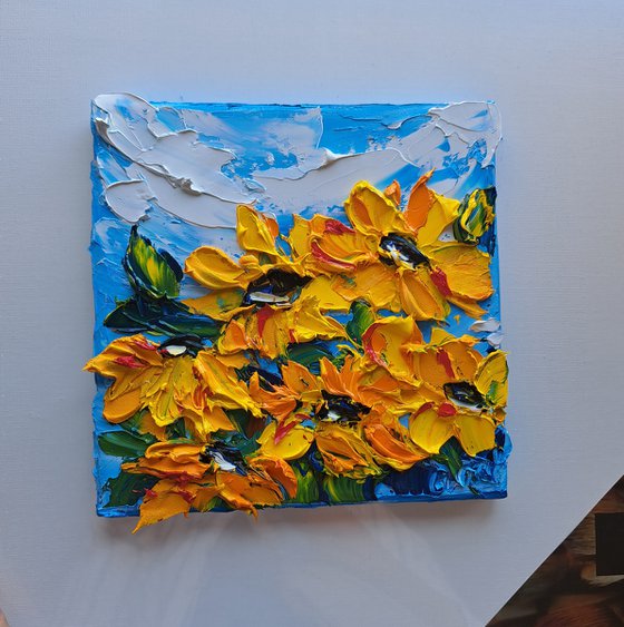 Sunflowers impasto painting