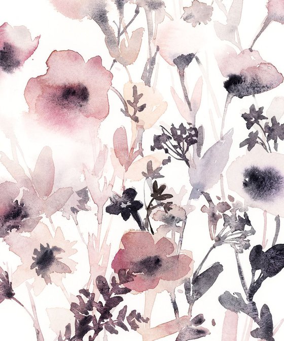 Pink Flowers Watercolor Painting