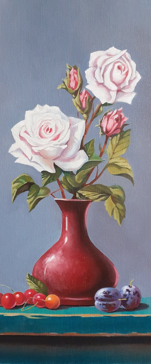 Still life with roses(25x45cm, oil painting, ready to hang) by Ara Gasparian