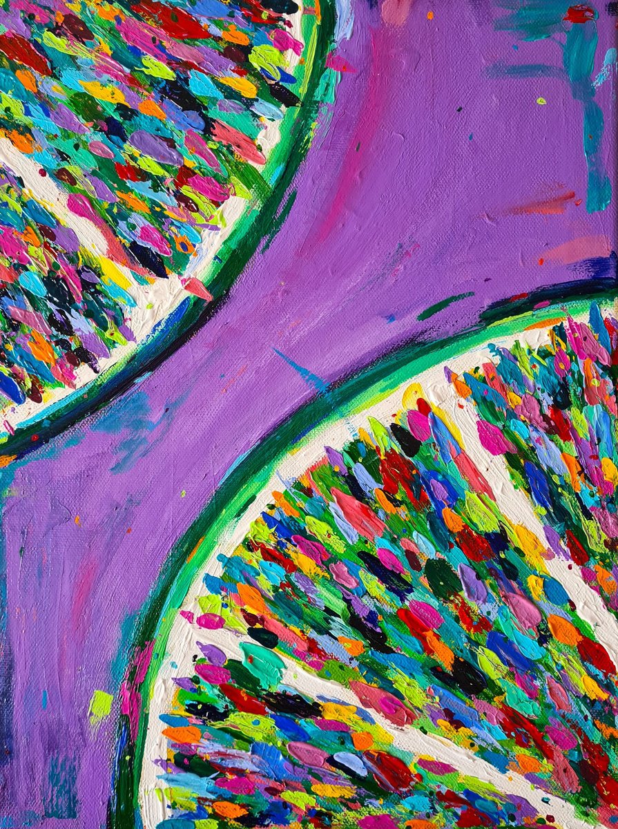 Impressionistic Still Life Acrylic Painting By Dawn Underwood, 12 X 16, Lime Slices, Original Artwork