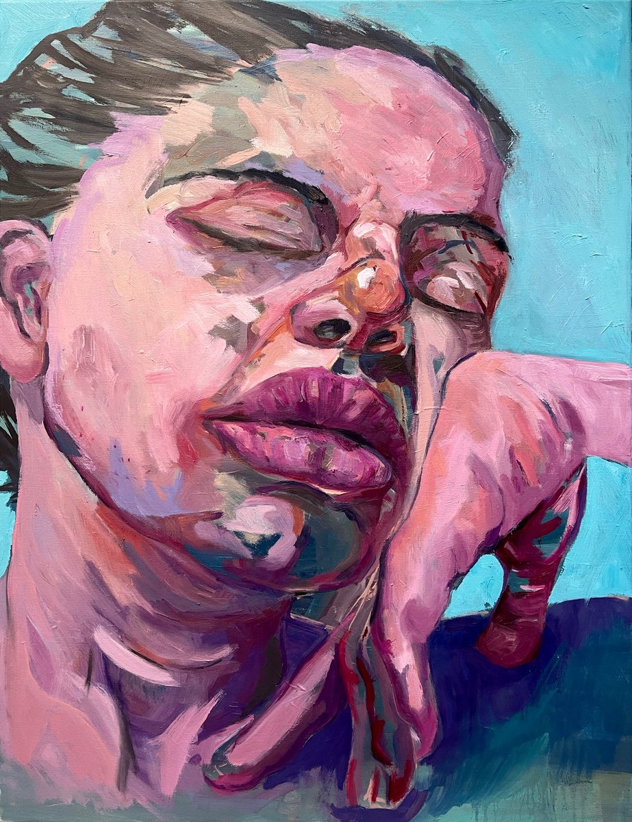 Expressive Portrait Oil Painting By Ulli Schmitt, 24 X 31", Dreaming Of..., Original Artwork