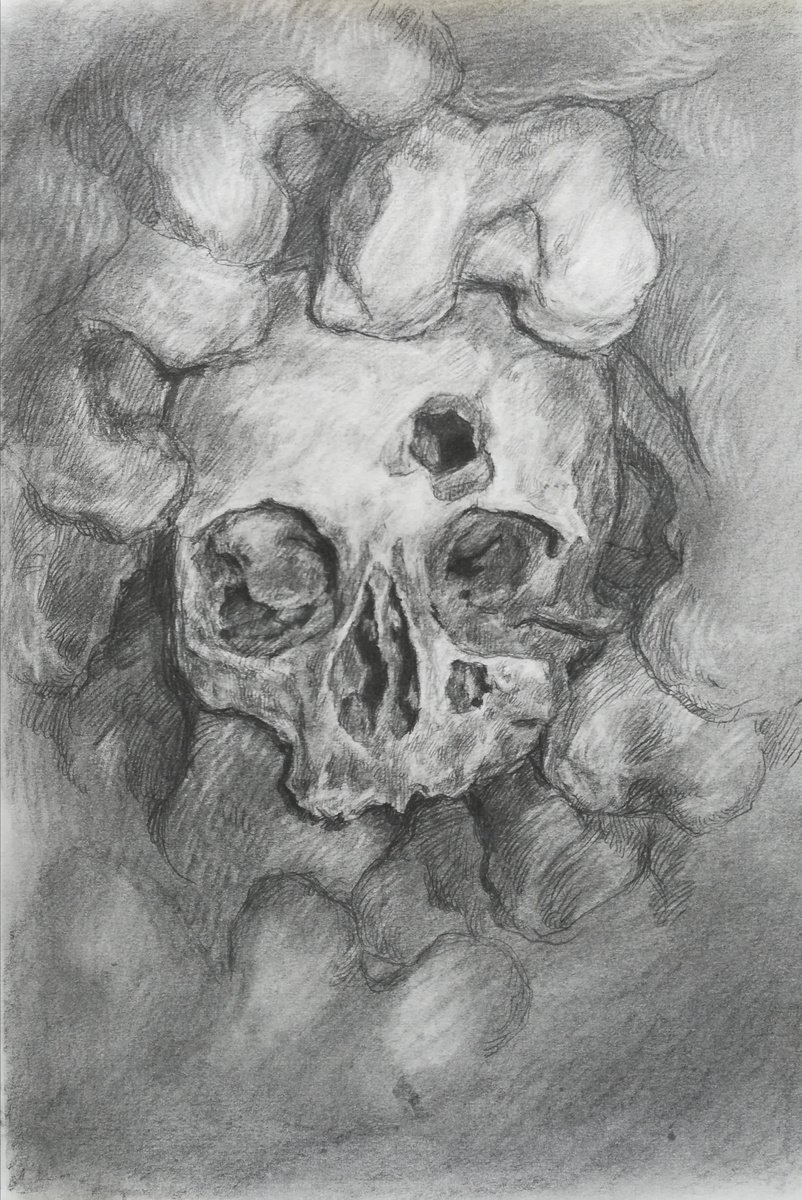 Illustrative Portrait Charcoal Drawing By Zlatina Krusteva, 12 X 17", "Tune In Time", Original Artwork