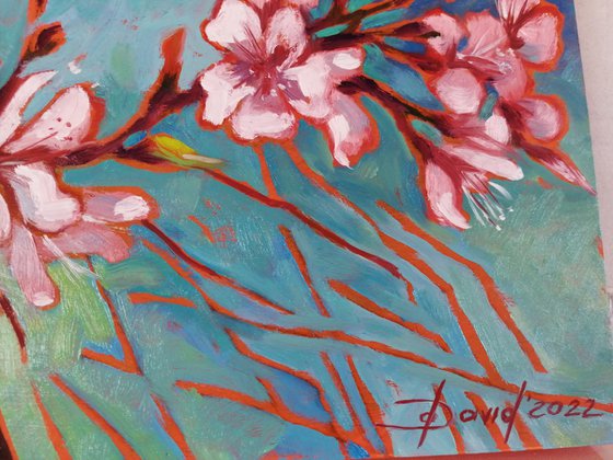 Almond blossom original small artwork on wood