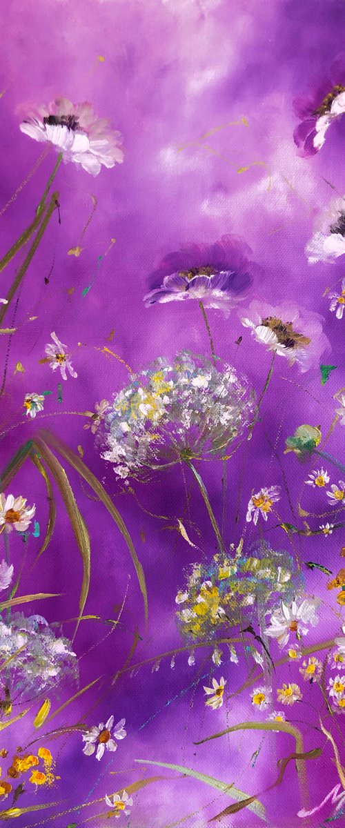 PURPLE HAZE - Beautiful flowers. Dandelions. Floral canvas. Purple hues. Wonderland. Magic. Thunderstorm. by Marina Skromova