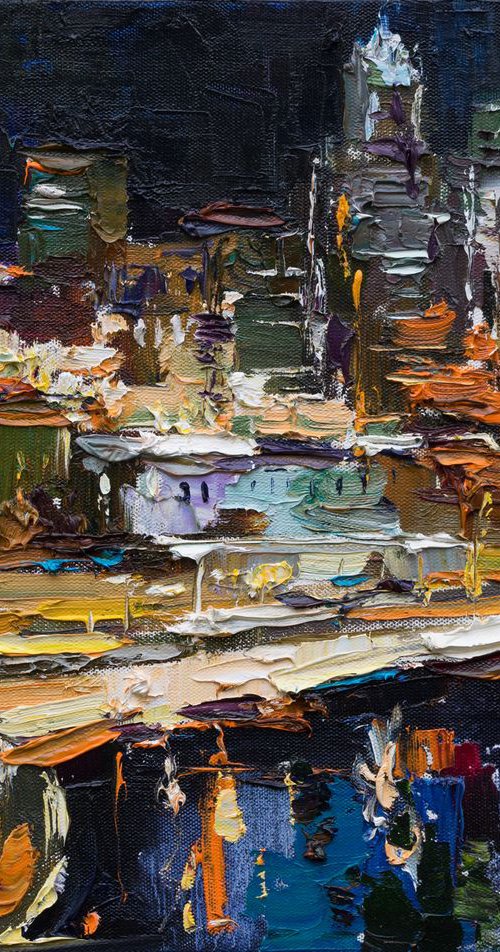 Night City  - Original urban landscape painting by Anastasiia Valiulina