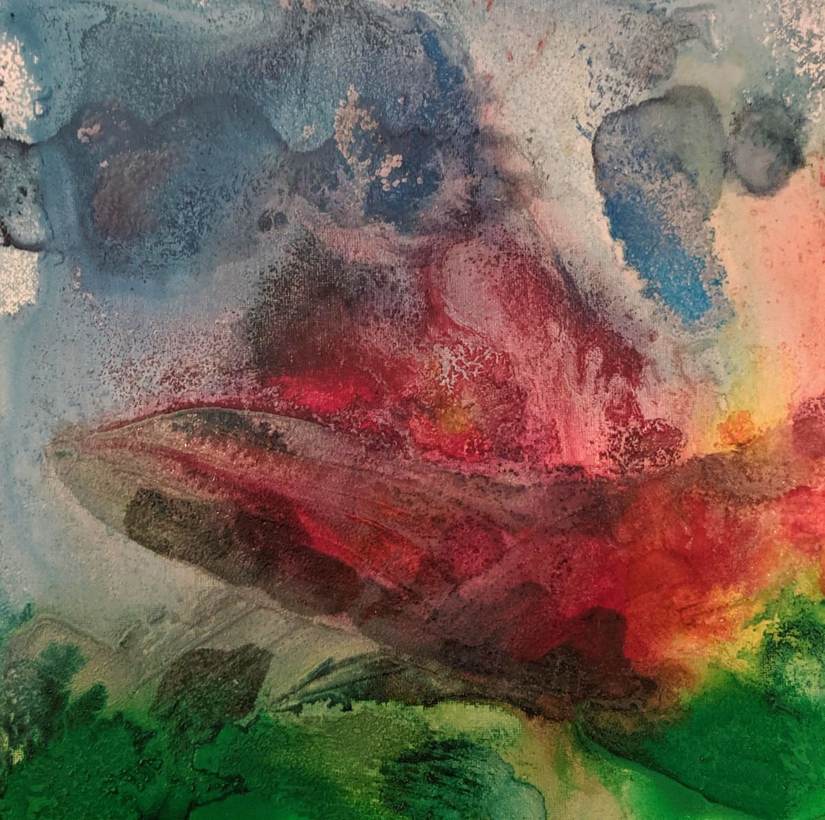 Abstract Landscape Painting By Shelli Finch, 12 X 12", Hwy To Dsm At Dusk, Original Artwork