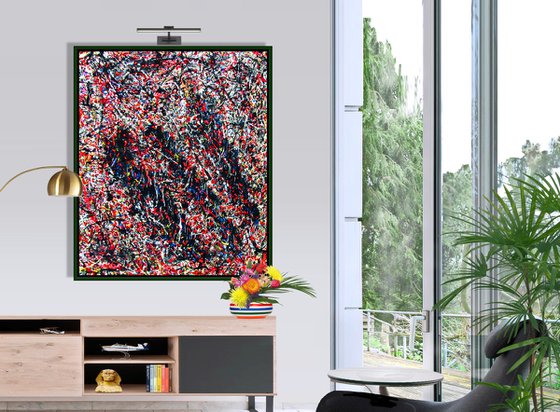 LIVELY  WITH  SAND,  Pollock inspired, framed