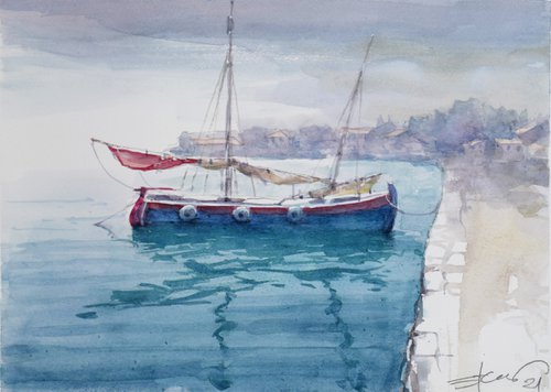 Boat in the harbor 3 by Goran Žigolić Watercolors