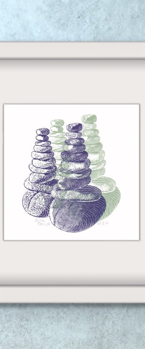Pebble Towers (aubergine & green colourway) by Alison Pearce