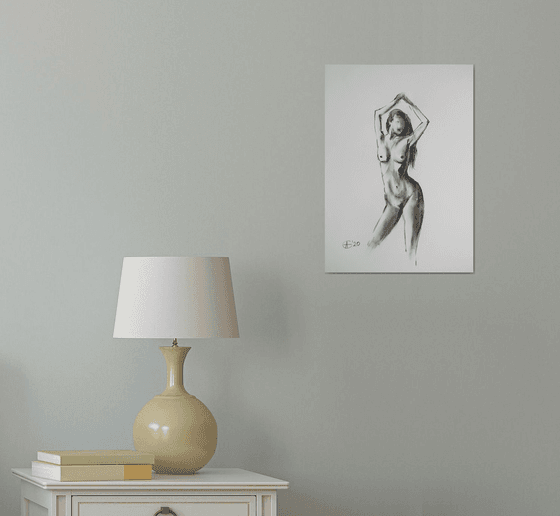 Nude in charcoal. 18. Black and white minimalistic female girl beauty body positive
