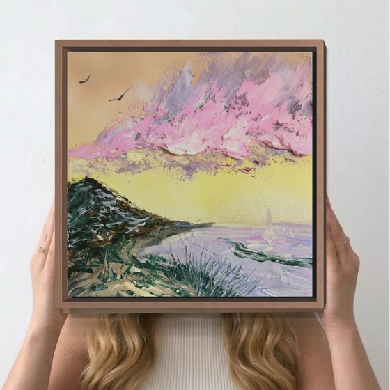 Impasto Rainbow clouds sky lavender peach