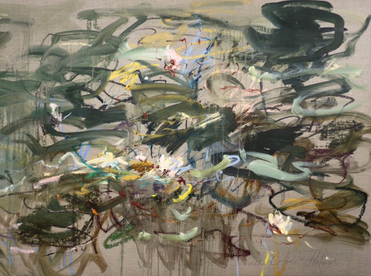 Expressive Abstract Oil Painting By Lilia Orlova-Holmes, 47 X 35", Lily Pond After The Rain., Original Artwork