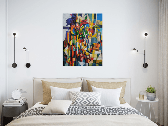 Still life with roses (60x80cm, cubism, oil painting, ready to hang)
