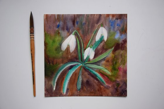 Snowdrops watercolor painting, flower wall art, floral gift for her