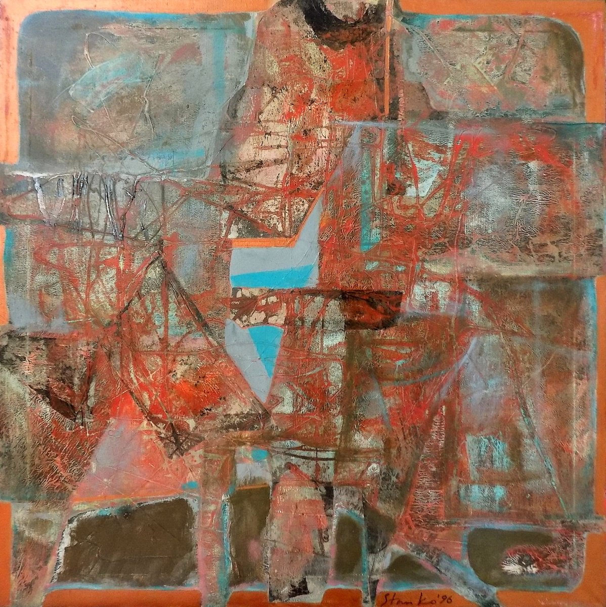 Abstract Acrylic Painting By Stanislav Bojankov, 31 X 31", Blue Heart-Xxxiv, Original Artwork