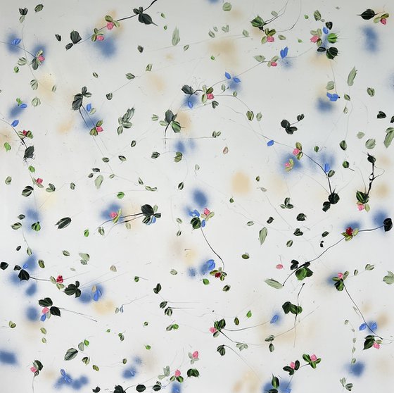 "Emptiness” textured floral artwork