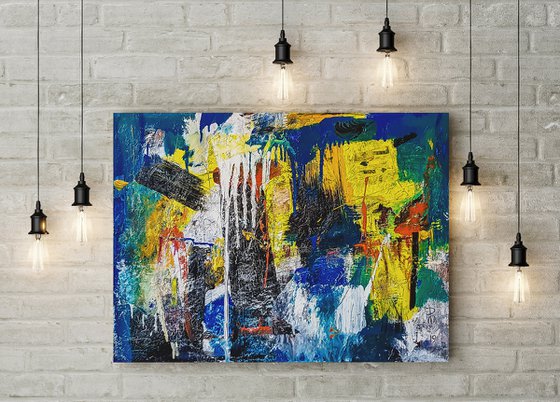 "Faith and Trust". Rich textured abstract painting with oil, enamel on premium 100% linen canvas.