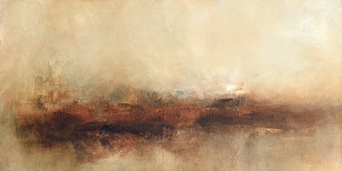 Impressionistic Landscape Oil Painting By Colin Slater, 10 X 5, Autumn Murk, Original Artwork