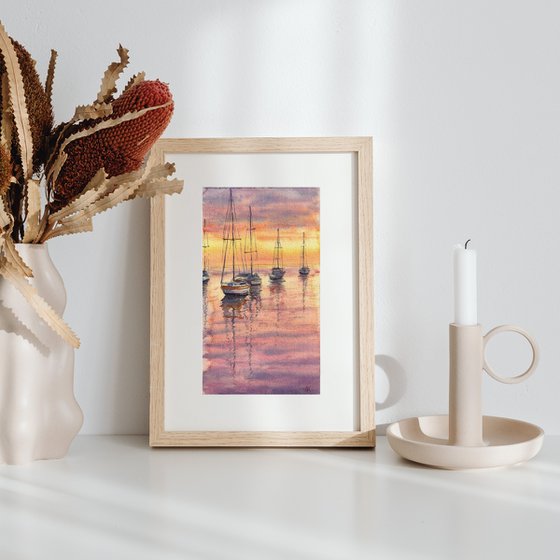 Resting Sailboats at Sunset