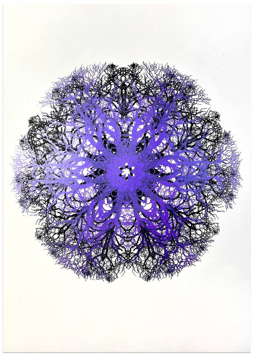 Geometric Botanical Screenprint By Chris Keegan, 12 X 17, Purple Flake, Original Artwork