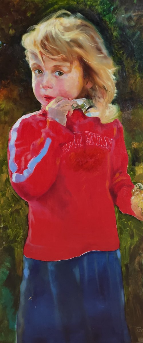 "The blonde girl in red with the grapes"  by Olga Tsarkova by Olga Tsarkova