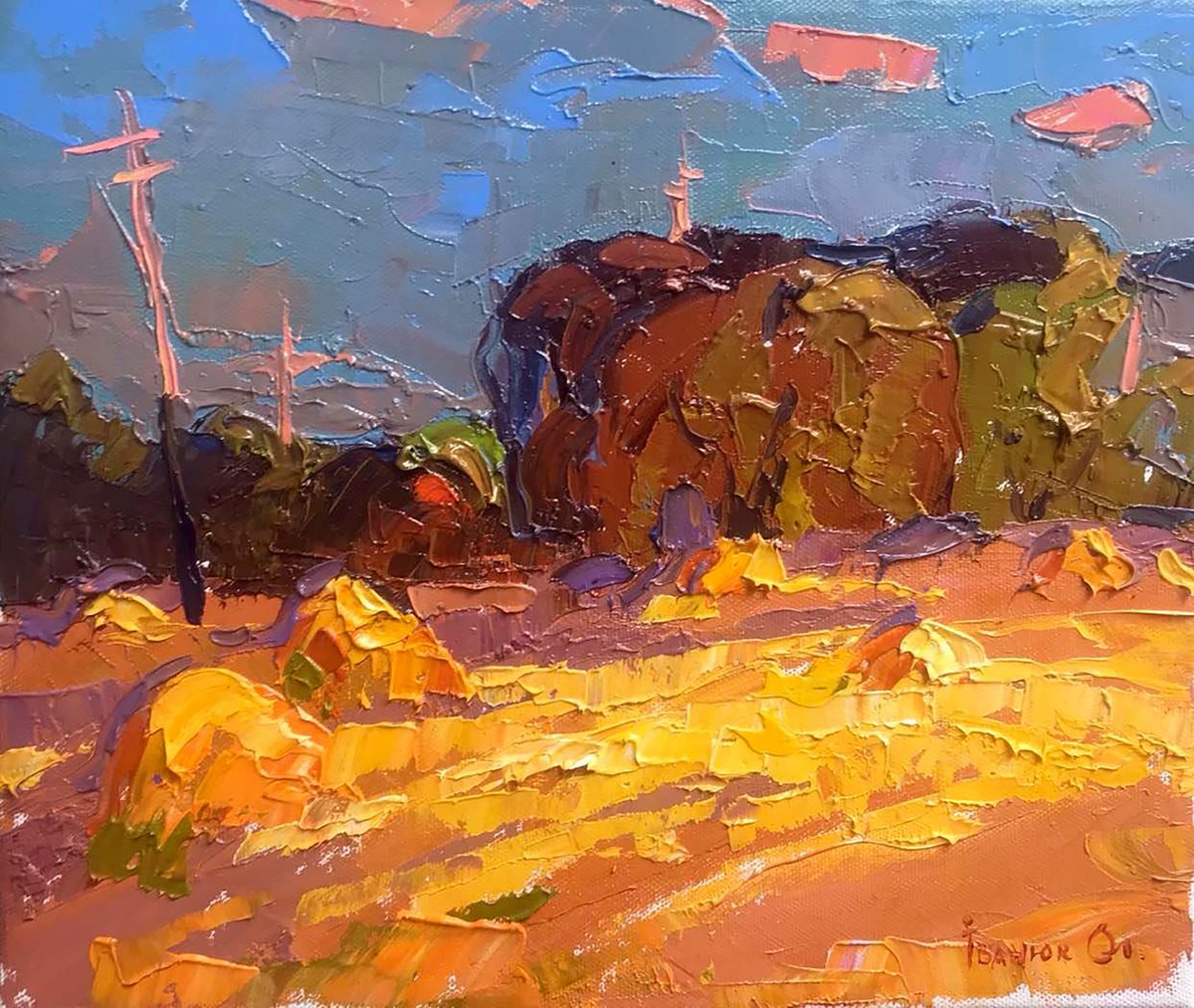 Impressionistic Landscape Oil Painting By Kalenyuk Alex, 10 X 12", Autumn Evening, Original Artwork