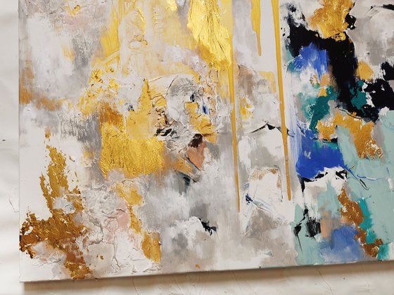 Abstract painting, Gold Blue art