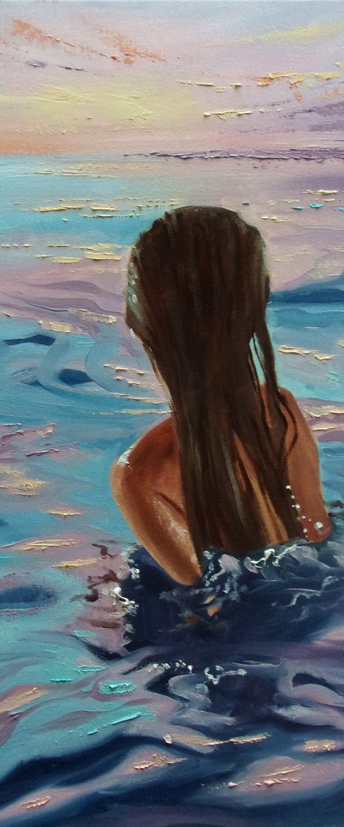 " HOLIDAY SKY " 50 x 60 cm SWIMMING SEA original painting  PARADISE GIFT MODERN URBAN ART OFFICE ART DECOR HOME DECOR GIFT IDEA by Monika Luniak