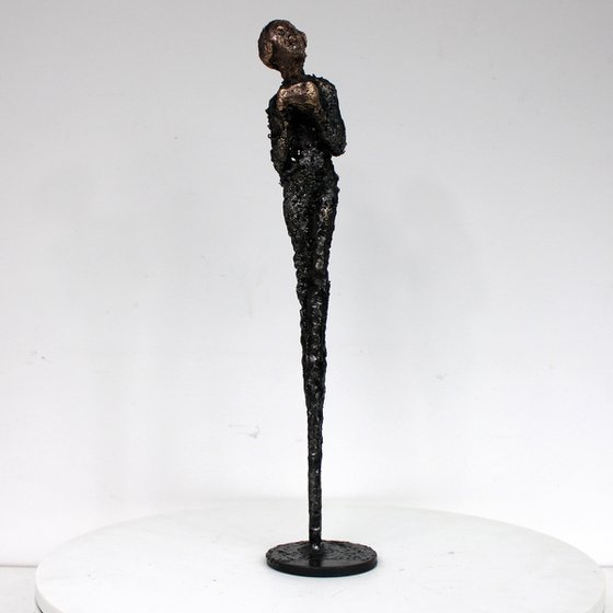 Muse 24-23 - woman lace metal artwork - steel bronze