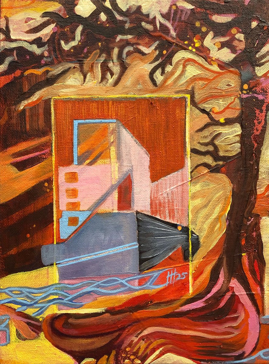 Expressive Cityscapes Oil Painting By Hilde Hoekstra, 7 X 9, City Drift 2, Original Artwork