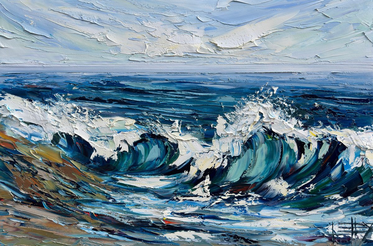 Impressionistic Landscape Oil Painting By Lisa Elley, 36 X 24", Quiet Tide, Original Artwork