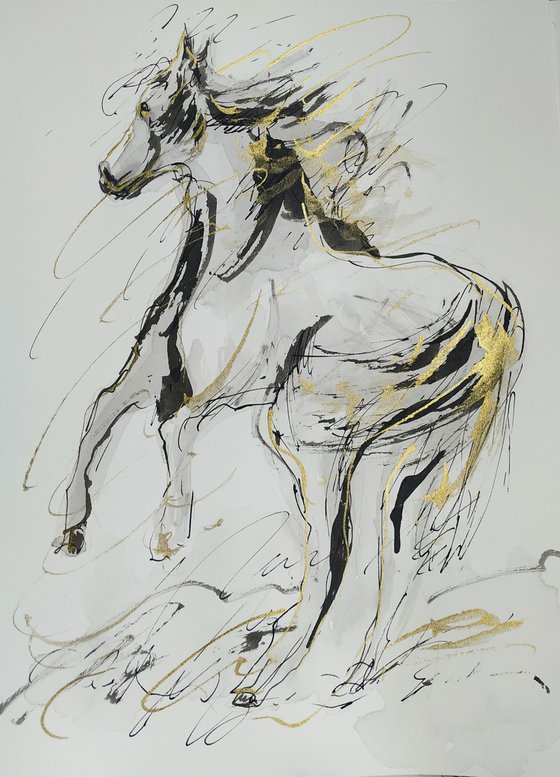 Horse  ink drawing series-Horse drawing on paper