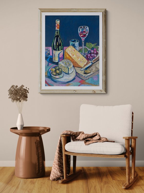 Wine and Cheese Still Life