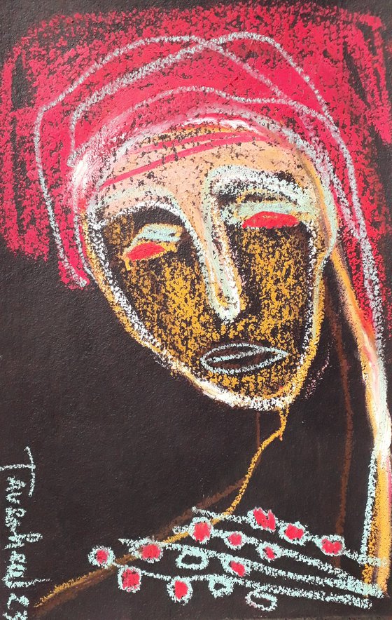 Portrait of an African woman with red hair.