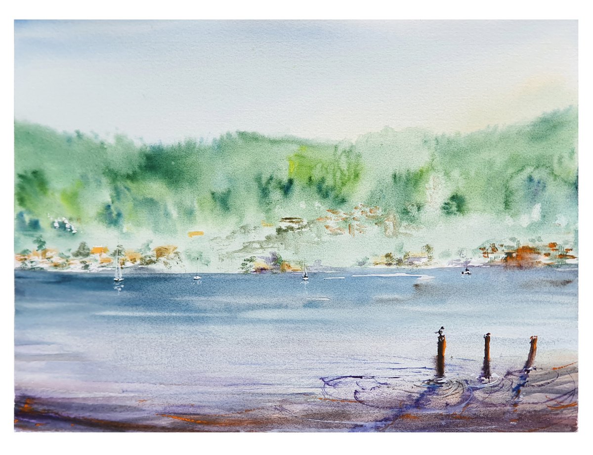 Impressionistic Landscape Watercolour By Yulia Schuster, 12 X 9", Silence, Original Artwork
