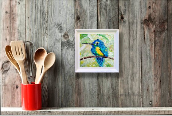 Hummingbird Painting Original Art Bird Artwork Mini Wall Art