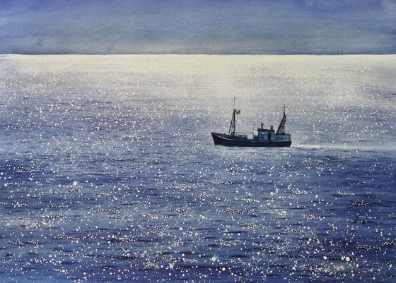Calm - Fishing boat - ship - sea craft - seascape