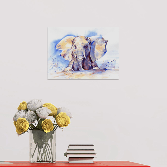 Baby Elephant watercolour, Elephant Wall Art, Elephant Painting