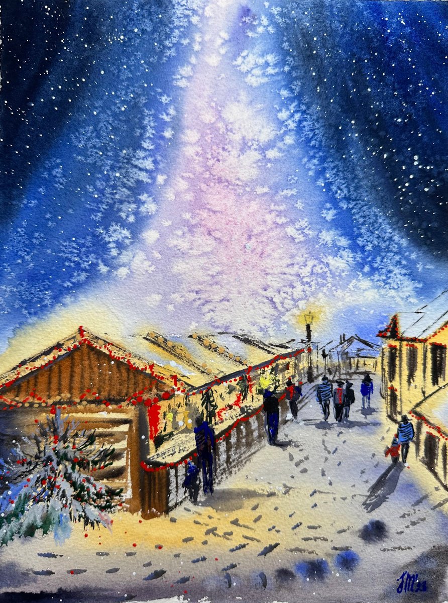 Impressionistic Watercolour , Christmas Market In Lapland By Yuliia Sharapova, 8 X 11, Artwork For Sale On Artfinder