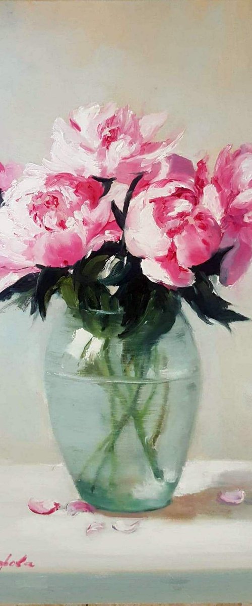 Peonies in vase by Olga Egorov