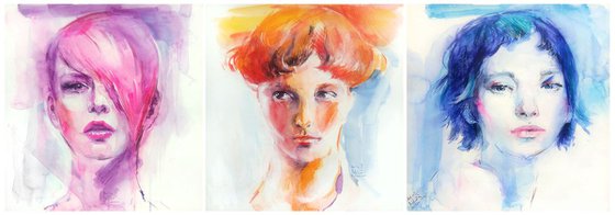 Modern Teenagers Set of3 girls portrait