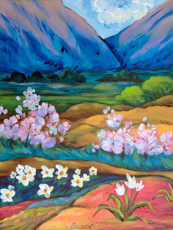 Evening in the spring mountains 46x61 cm