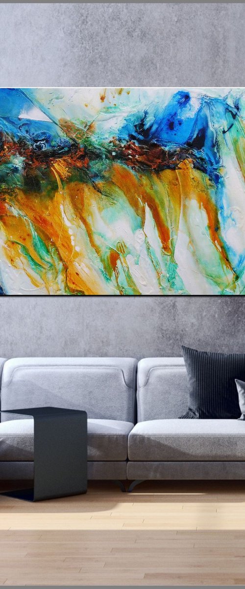 Paradisio 240cm x 100cm Blue Sienna Textured Abstract Art by Franko