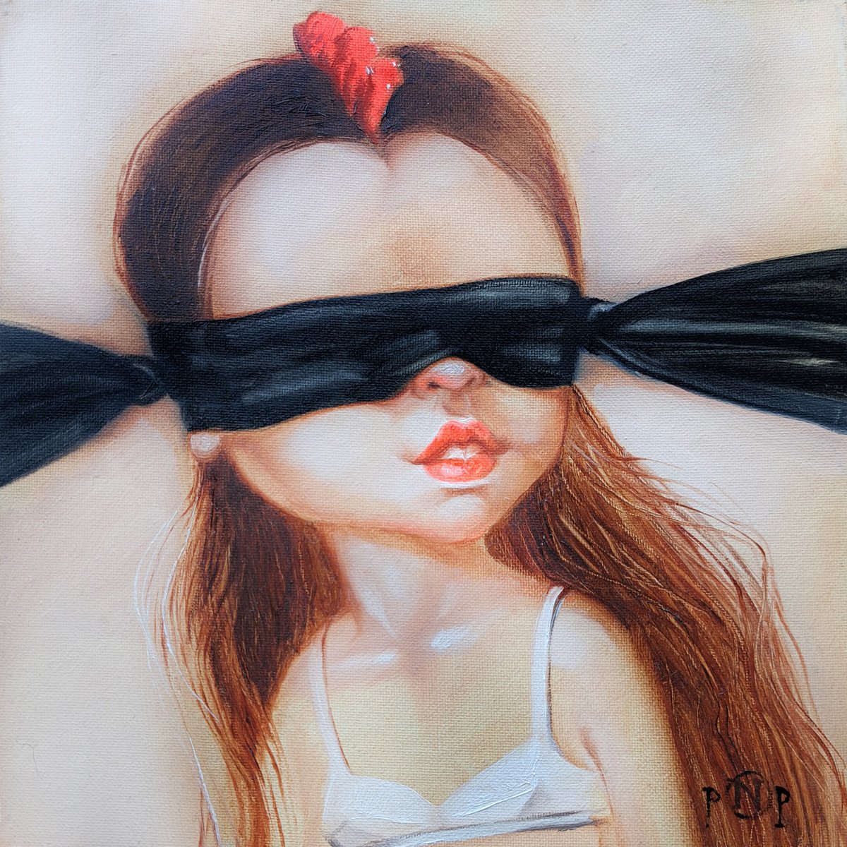 Surrealistic Portrait Oil Painting By Nataly Derevyanko, 8 X 8", Tomorrow, Original Artwork